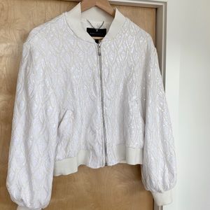 White Sequin Bomber Jacket